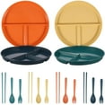 thumbnail image 2 of Ensemble de 4 Assiettes Compartimentées avec Vaisselle, 3 Compartiments Incassables, Contrôle des Portions, Assiettes de Régime pour le Souper, Réutilisables, Légères, Ensemble d'Assiettes Compartimentées, Assiettes Séparatrices Empilables, Compatible Micro-Ondes fo, 2 of 11