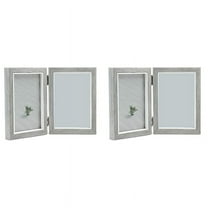 2X Double Picture Frame 4X6in Grey Photo Frames Wooden Hinged Folding