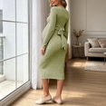 thumbnail image 4 of YMNXA Women's Maternity Dress Long Sleeve Crew Neck Solid Color Comfortable Breathable Pregnant Dresses For Casual Daily Wear,Light Green,S, 4 of 6