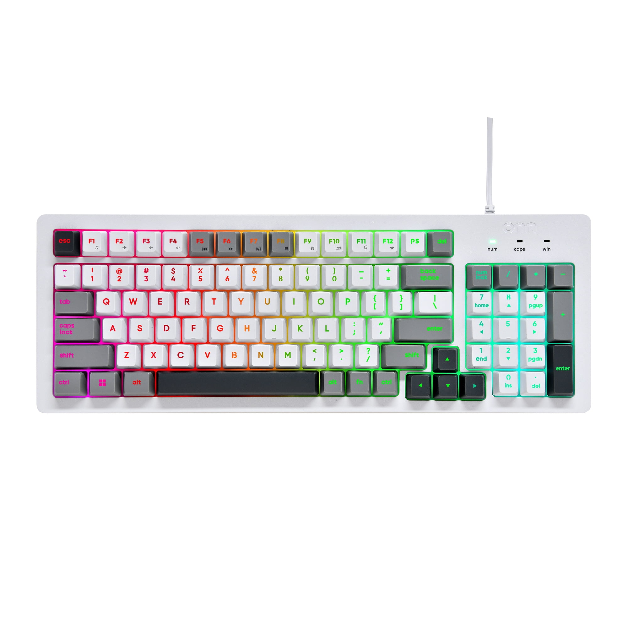 onn Wired RGB Backlit Keyboard, Arctic White, USB Connection