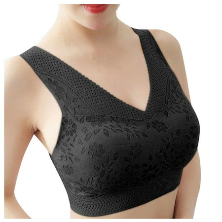 

BIZIZA Bra for Women Lace Everyday Wireless Bra Comfort Padded Bralette Black M