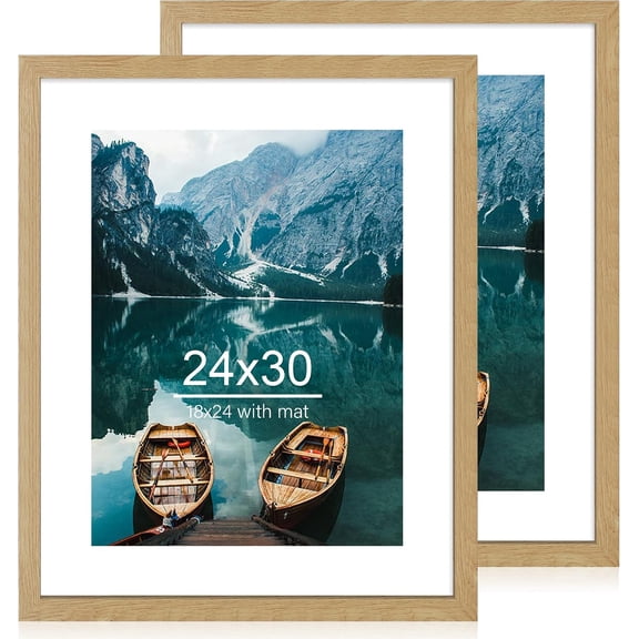 24x30 in Natural Oak Wood Style Picture Frame Set of 2 with Mat for 18x24 in Photo or Without Mat for 24x30 in Poster