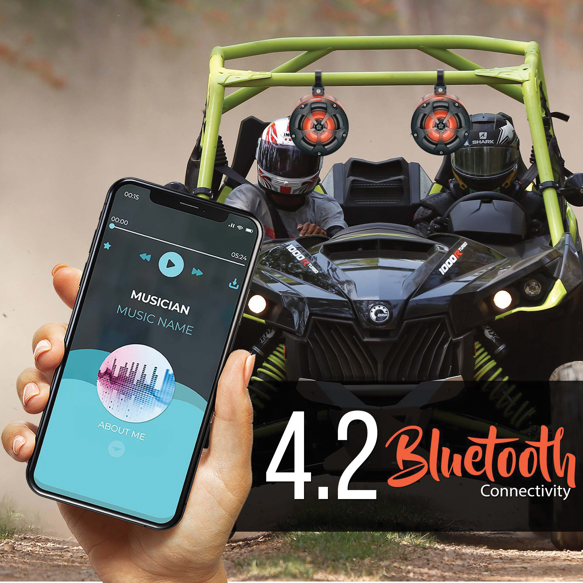 Pyle PLUTV45BTR - Pyle PLUTV45BTR - 4’’ Waterproof Rated Off-Road Wire-less Speakers - 800 Watt Amplified Vehicle Speaker System for ATV, UTV, 4x4, Jeep with RGB Lights & Remote Control