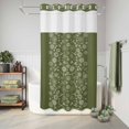 thumbnail image 6 of No Hook Shower Curtain, Japanese Shower Curtains for Bathroom with See Through Top Window, Green Rustic Retro Pastoral Floral Leaves Waterproof & Washable Bath Curtain Stand Up Stall 36"x72", 6 of 9