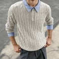 thumbnail image 2 of DHFJKG Mens Knit Jacquard Sweater 2 In 1 Turndown Collar Long Sleeve Loose Fit Textured-Knit Pullover Fall Winter Casual Jumper Tops, 2 of 4