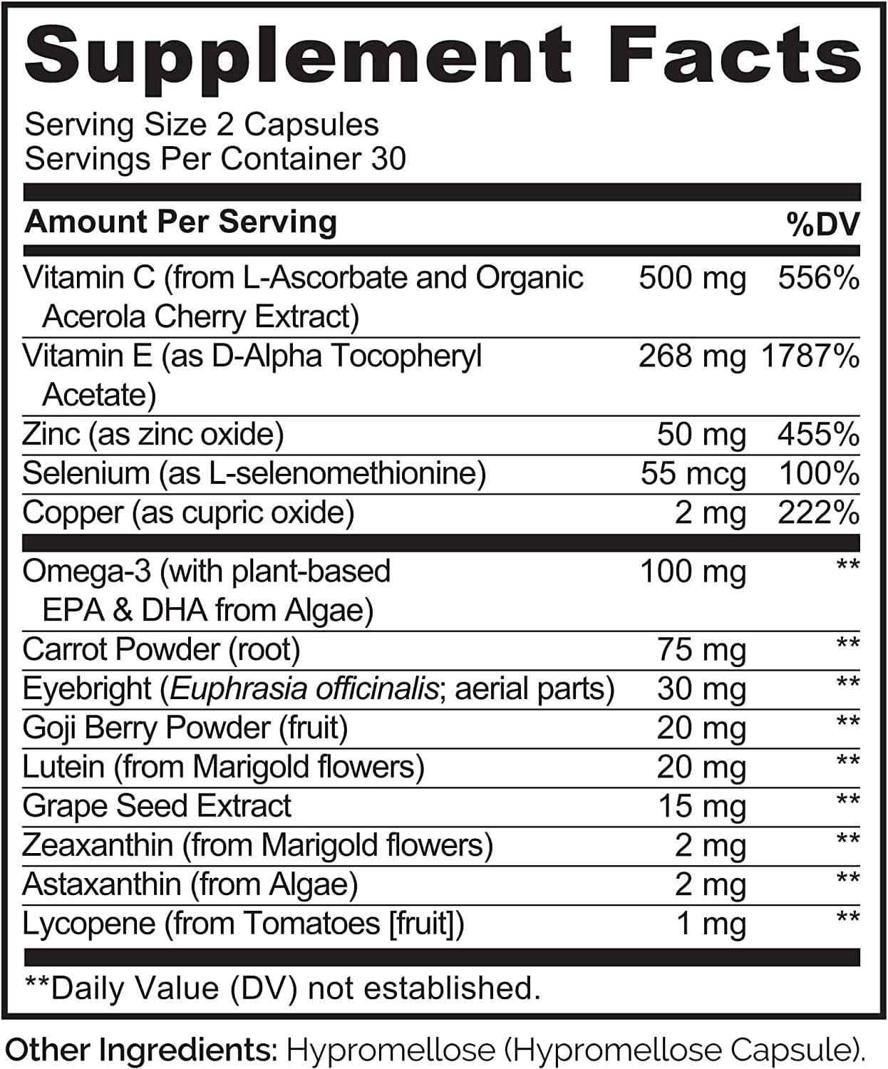 NATURELO Eye Vitamins - AREDS 2 Formula Nutrients with Lutein, Zeaxanthin, Vitamin C, E, Zinc, Plus DHA - Supplement for Dry Eyes, Healthy Vision, Eye Support - 60 Vegan Capsules