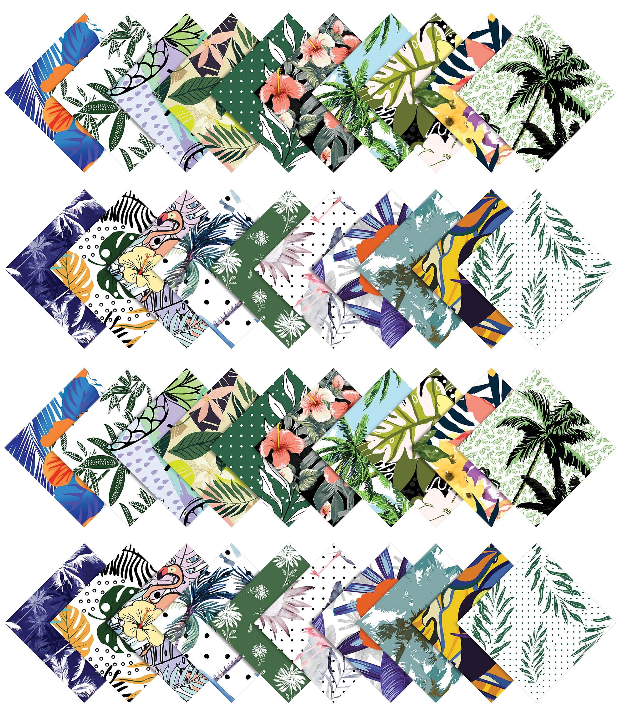 Soimoi 40Pcs Tropical Print Precut Fabrics Strips Roll Up 1.5x42inches Cotton Jelly Rolls For Quilting - Multicolor-ZX