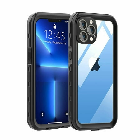 For iPhone 13 Pro Max /13 Mini Case Waterproof Shockproof Clear Full Body Cover (Black) For iphone 13 pro Max