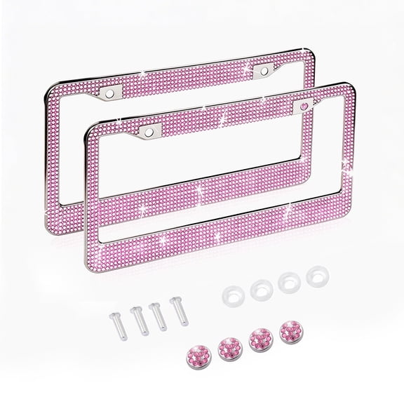 KINGWOLF 2Pack Pink Diamond Inlaid Oxidation and Fading Resistant License Plate Frame,Pink