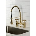 thumbnail image 2 of Kingston Brass GS1277BEX Essex Double-Handle 2-Hole Deck-Mount Pre-Rinse Bridge Kitchen Faucet in Brushed Brass, 2 of 7