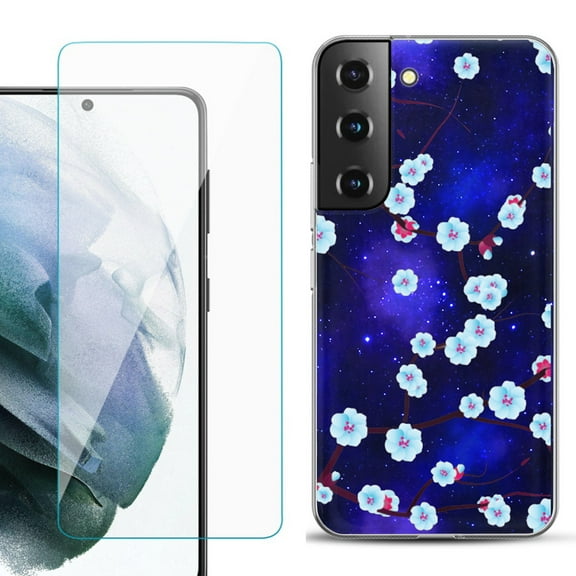 Slim-Fit TPU Fashion Phone Case for Samsung Galaxy S22 5G, with Tempered Glass Screen Protector, by OneToughShield ® - Blossom Stars
