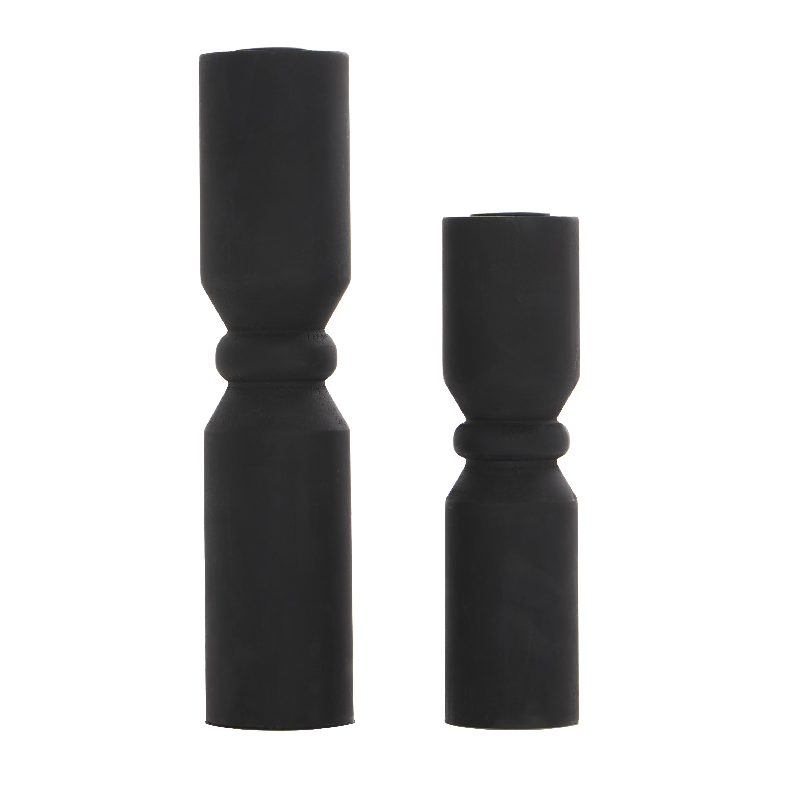 DecMode 2 Candle Black Wood Minimalistic Tapered Candle Holder, Set of 2