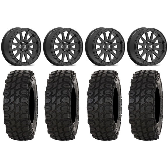 Valor V05 Beadlock 14" Wheels Black 32" XComp ATR Tires Can-Am Maverick X3 / Honda Pioneer 1000 / Talon