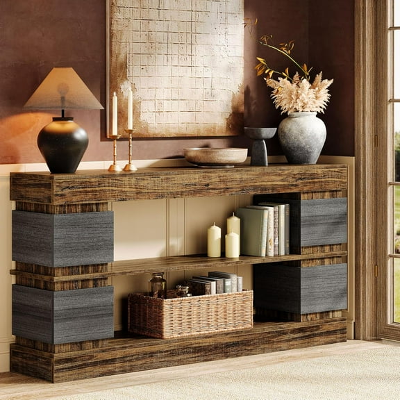 Tribesigns Console Table with Storage, 63" Wood Entryway Table, 3-Tier Farmhouse Behind Couch Table
