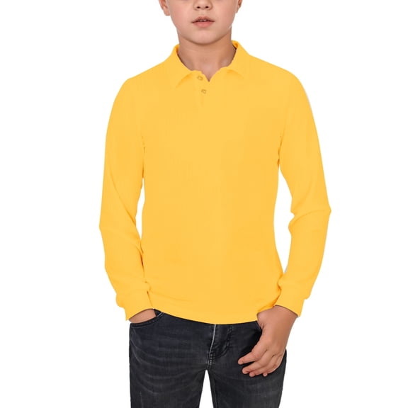 Polo Shirt Boys Long Sleeve Kids Yellow Button down Shirt Boys Collared Shirts Uniform Shirts for Boys Shirt for Boys 11-12 Years