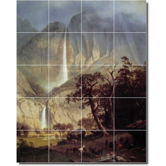 Ceramic Tile Mural-Albert Bierstadt Waterfalls Custom Tile Mural 24. 48" w x 60" h using (20) 12 x 12 ceramic tiles