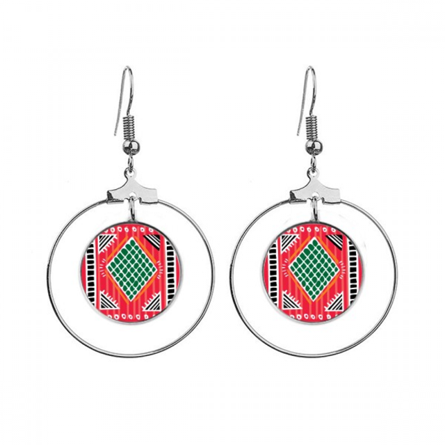 Rojo línea verde Mexico totems antigua civilización dibujo Los pendientes cuelgan del aro de la joyería del círculo de la gota Unbranded M