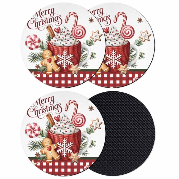 Merry Christmas Coasters Set of 4, Absorbent Coasters for Drinks, Ice Cream Snowflakes Candy Pine Needles Coaster for Desk Coffee Table Protection, Home Decor House Warming Gifts 4"