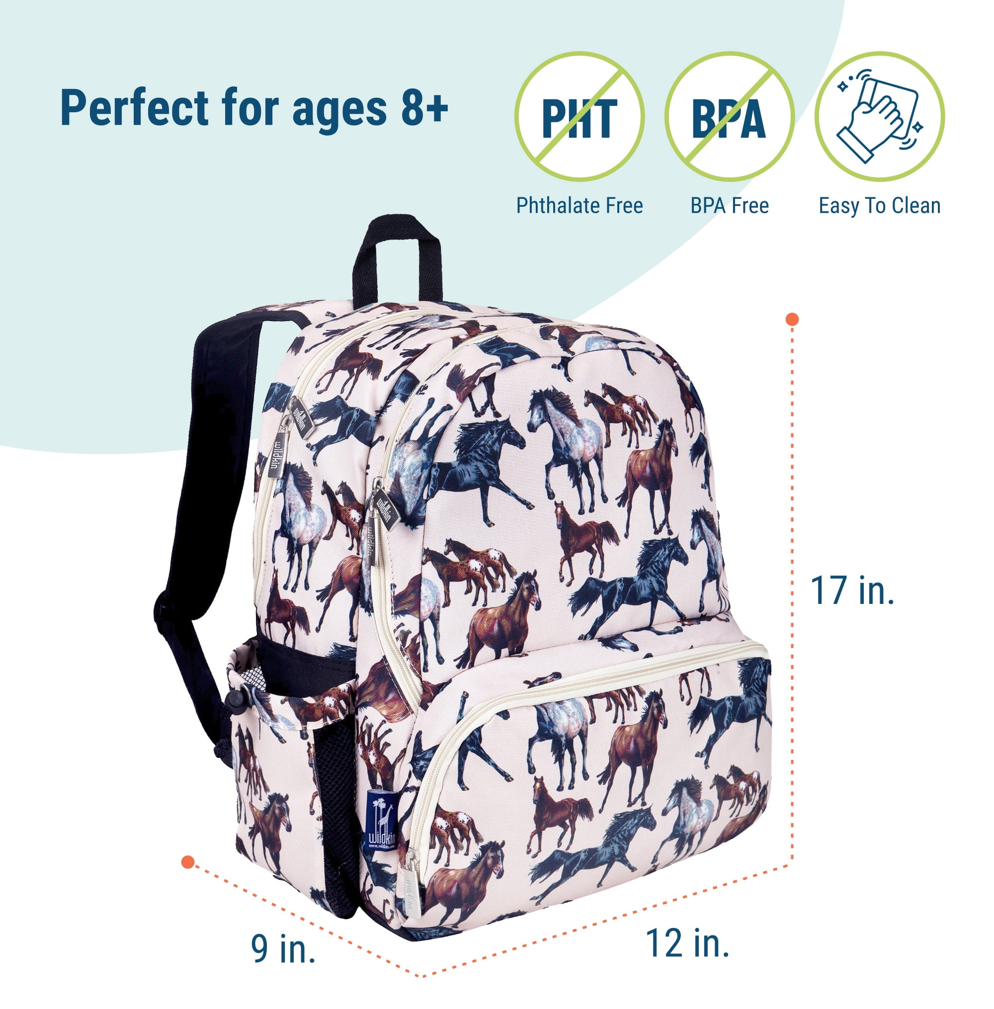 Wildkin Kids 17 Inch Backpack for Boys and Girls, Perfect for School and Travel (Horse Dreams Beige)