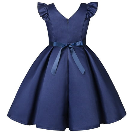 

PEASKJP Dresses for Girls 2023 Casual Toddler Girls Sleeveless Boho Ruffled Princess Sundress Round Neckline Dress Solid Floral Loose Maxi Dresses Dark Blue 3-4 Years