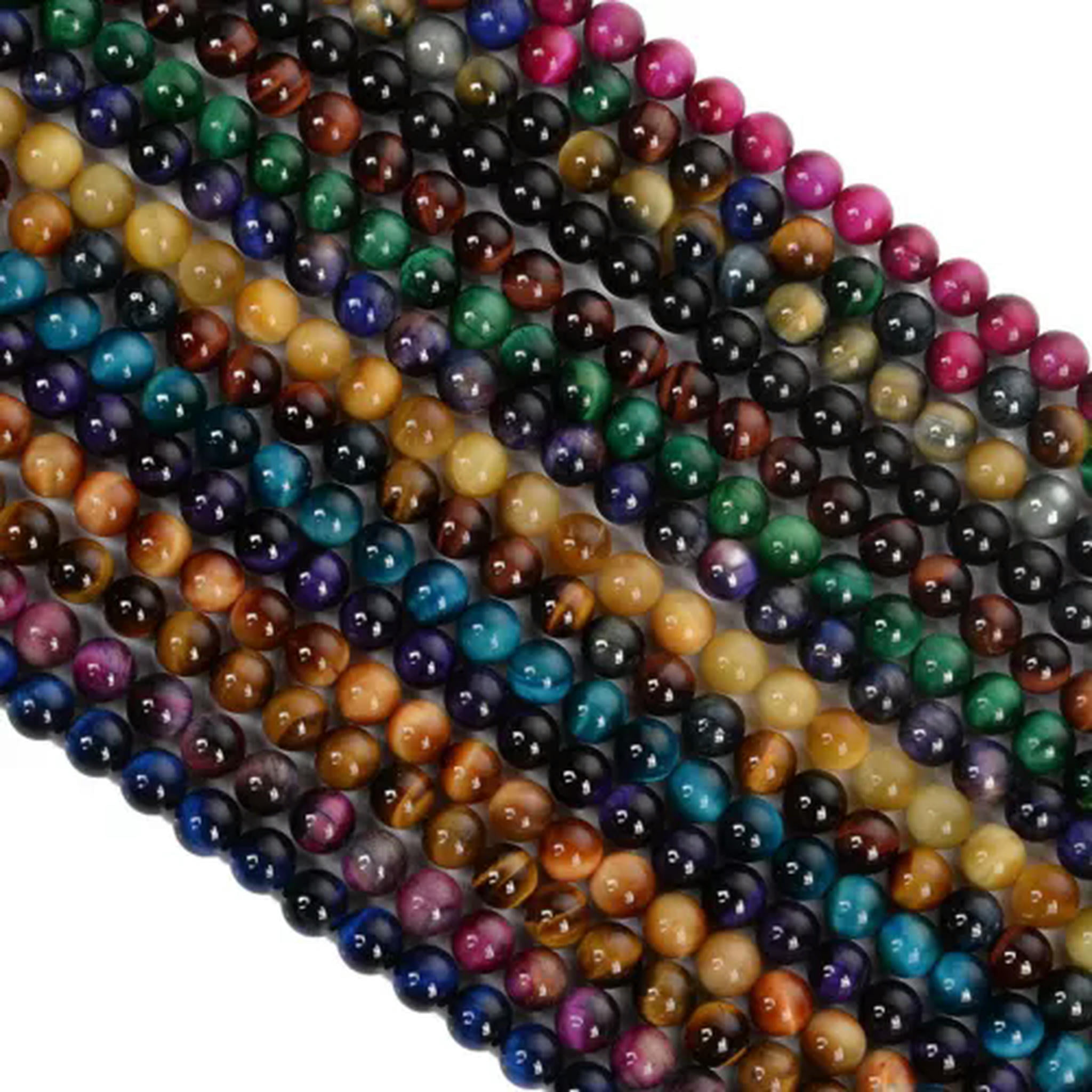 HOOUN Pick 4/6/8/10/12MM Natural Multicolor Tiger Eye Loose Beads for Making Jewelry-7 Chakra AAA-12mm