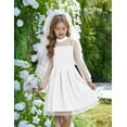 thumbnail image 2 of Oudiya Girls Mesh Puff Lantern Long Sleeve White Dress Mock Neck Formal Party A Line Short Tulle Dress, 2 of 6