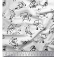 thumbnail image 1 of Soimoi Crepe Silk Fabric Tea Cup,Laptop & Men Human Figure Printed Fabric 1 Yard 42 Inch Wide, 1 of 1