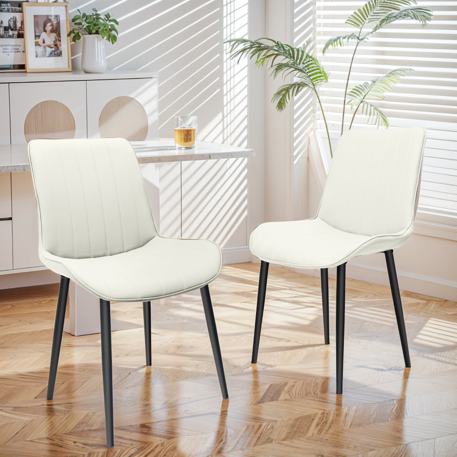 MAYEERTY White Red PU Leather Dining Chairs with Metal Legs, Wave Pattern Upholstered Armless Chair Set of 2 for Kitchen, Restaurant, Living, Meeting Room
