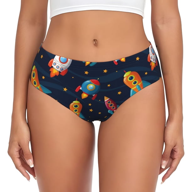 Balery Spaceships and Stars Ropa Interior de Algodón para Mujer con Dibujo – Braguitas Cómodas y Elásticas, Estilo Clásico-Small