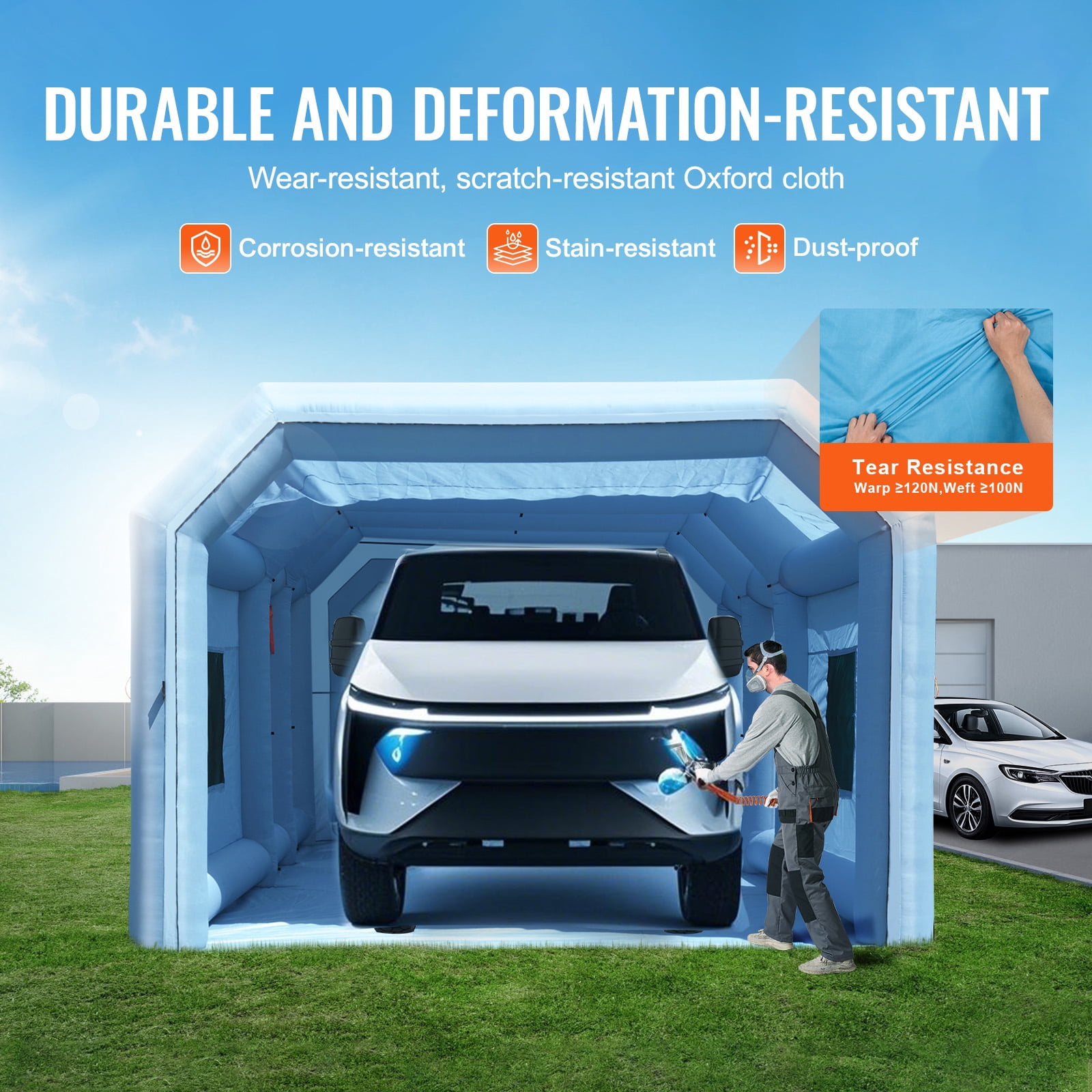 VEVOR Inflatable Paint Booth, 29.5 x 15.7 x 11.8 ft Inflatable Spray Booth, with 950W+750W Powerful Blowers and Air Filter System, Portable Car Paint Booth for Large Truck, Large Van, Large Machinery