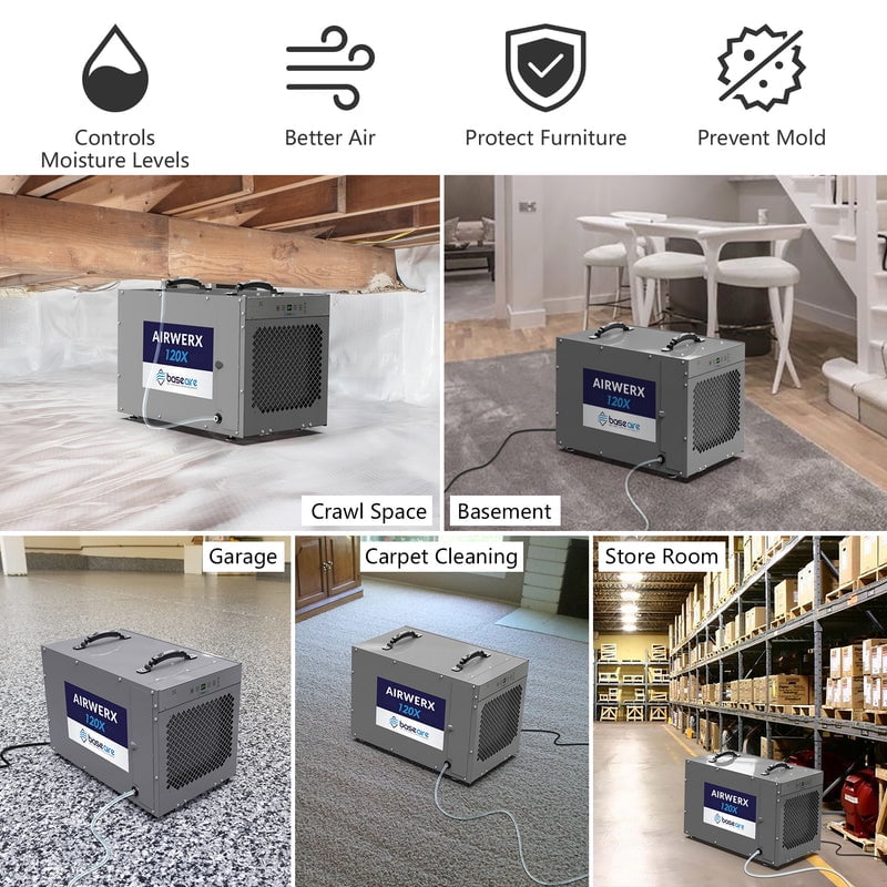 BASEAIRE 235 Pints Crawl Space Commercial Dehumidifier with Pump, Dehumidifier Whole Homes, Basements, up to 3,300 sq. ft. cETL, Water Damage Storage
