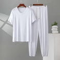 thumbnail image 2 of Mrmaere Men's Crew Neck Tee and Pants Set Short Sleeve 2 Piece Pullover Solid for Home Daily Wear White XXXXL, 2 of 5