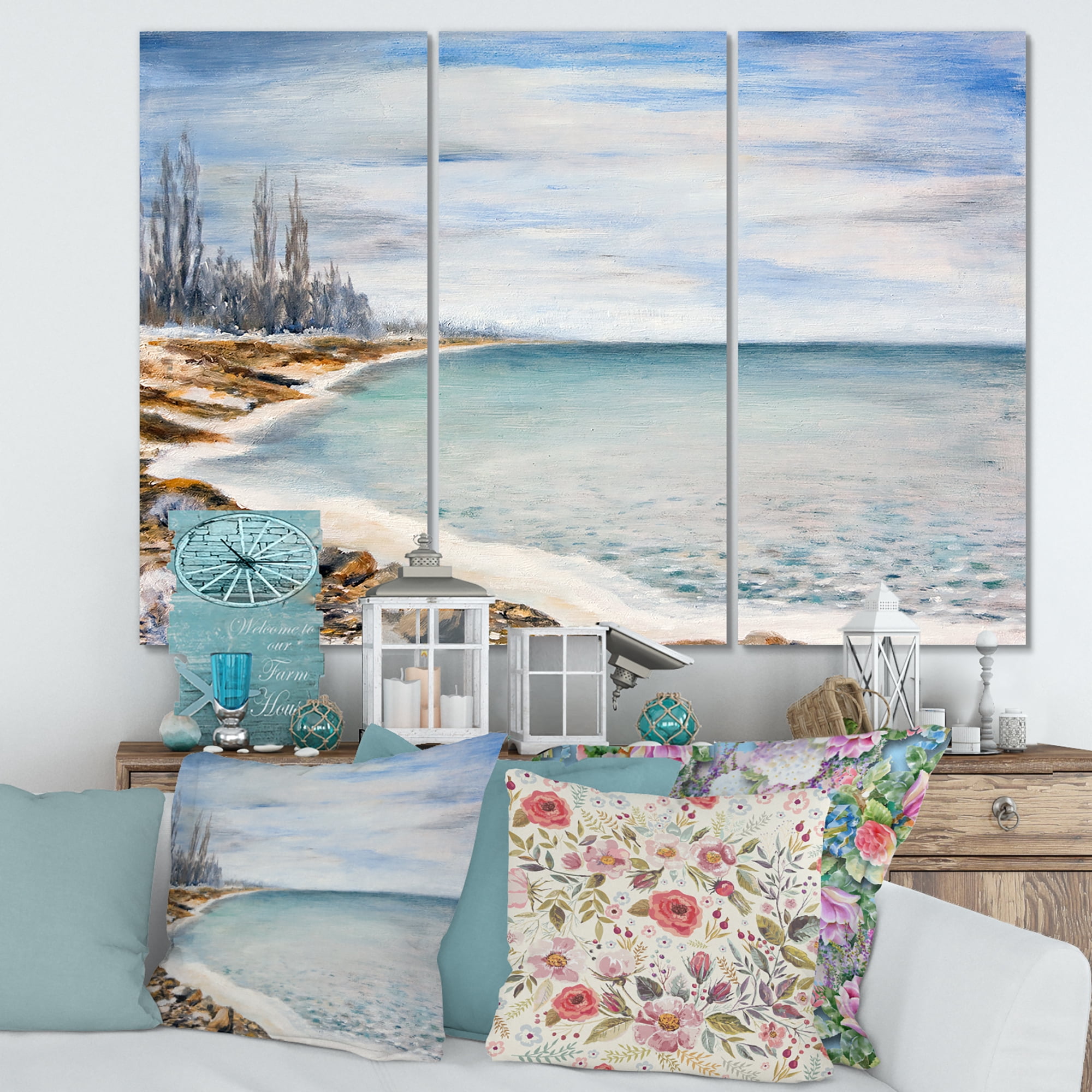 Designart ' Beach Is Covered With Ice ' Nautical & Coastal Canvas Wall Art Print