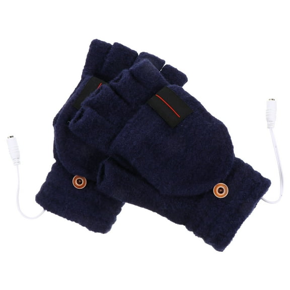 CRILSTYLEO 1Pair Navy USB Heating Gloves Half Finger Thermal Gloves for Typing and Winter Use