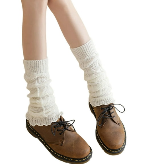 GRABLOOM Japanese Aesthetic Womens Cable Knitted Pleated Leg Covers Warm Middle Calf Footless Socks Winter Leg Warmers Boot Cuffs