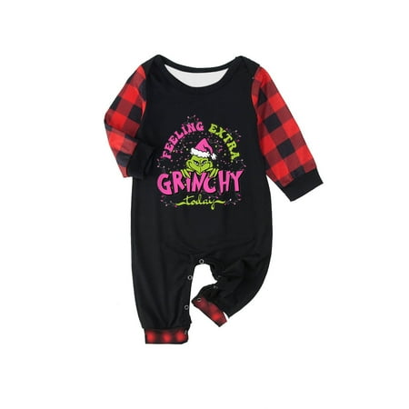 

Hot Sale! Grinch Family Christmas Pjs Matching Sets Christmas Fashion Plaid Printed Parent-Child Homewear Casual Suit Baby: 6 Months #002Gm