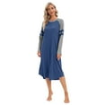 thumbnail image 2 of Baywell Long Nightgown, Womens Crew Neck Loungewear Raglan Long Sleeve Sleepwear Loose Sleep Dress Blue S-2XL, 2 of 12