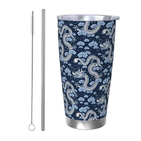 

Qekee Dragons Print 20OZ Car Cup Stainless Steel Vacuum Insulated Tumbler Tumbler Cup With Lid And Straw Travel Coffee Mug-Straw Two-piece Set