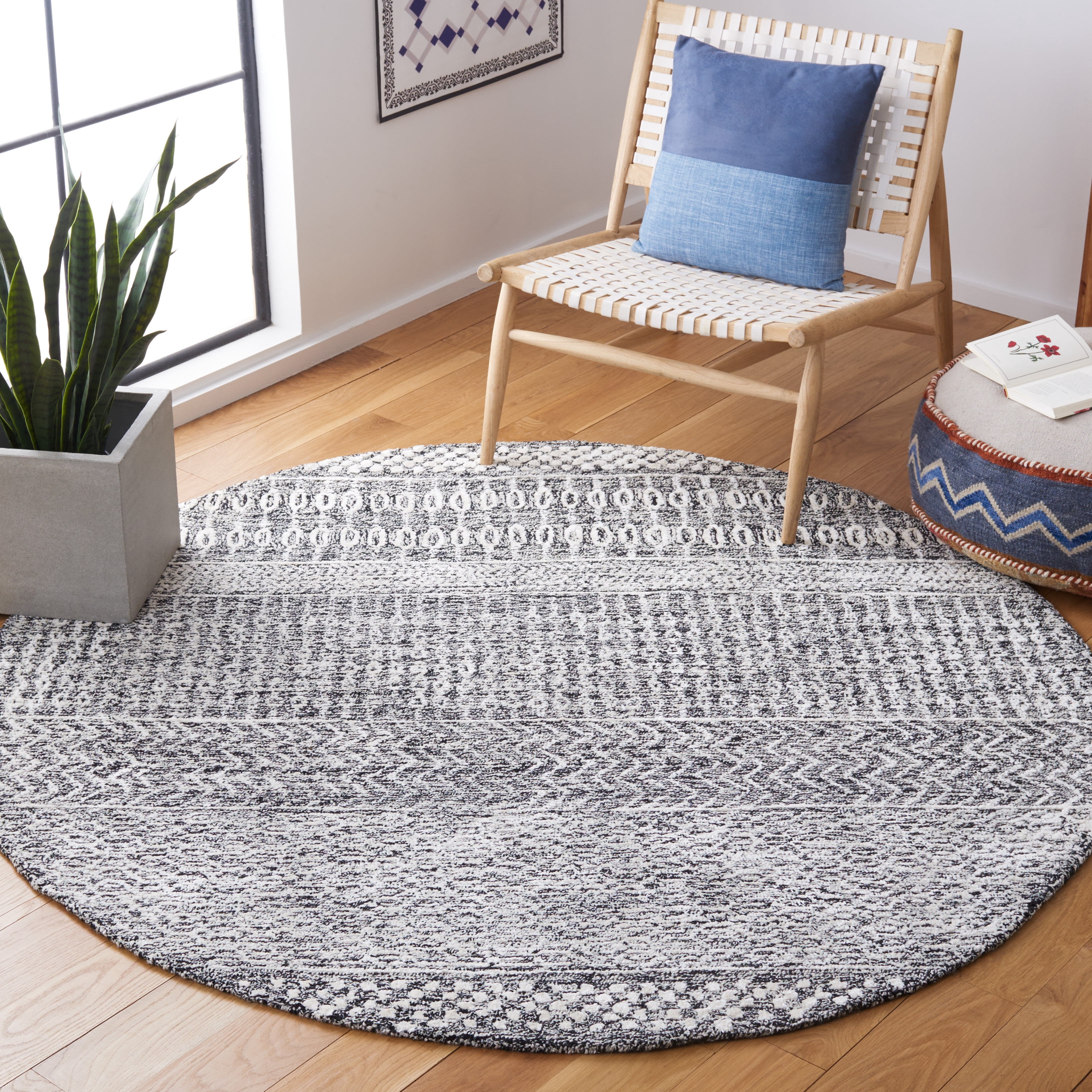 SAFAVIEH Glamour Andreas Geometric Area Rug, Charcoal/Ivory, 6' x 6' Round