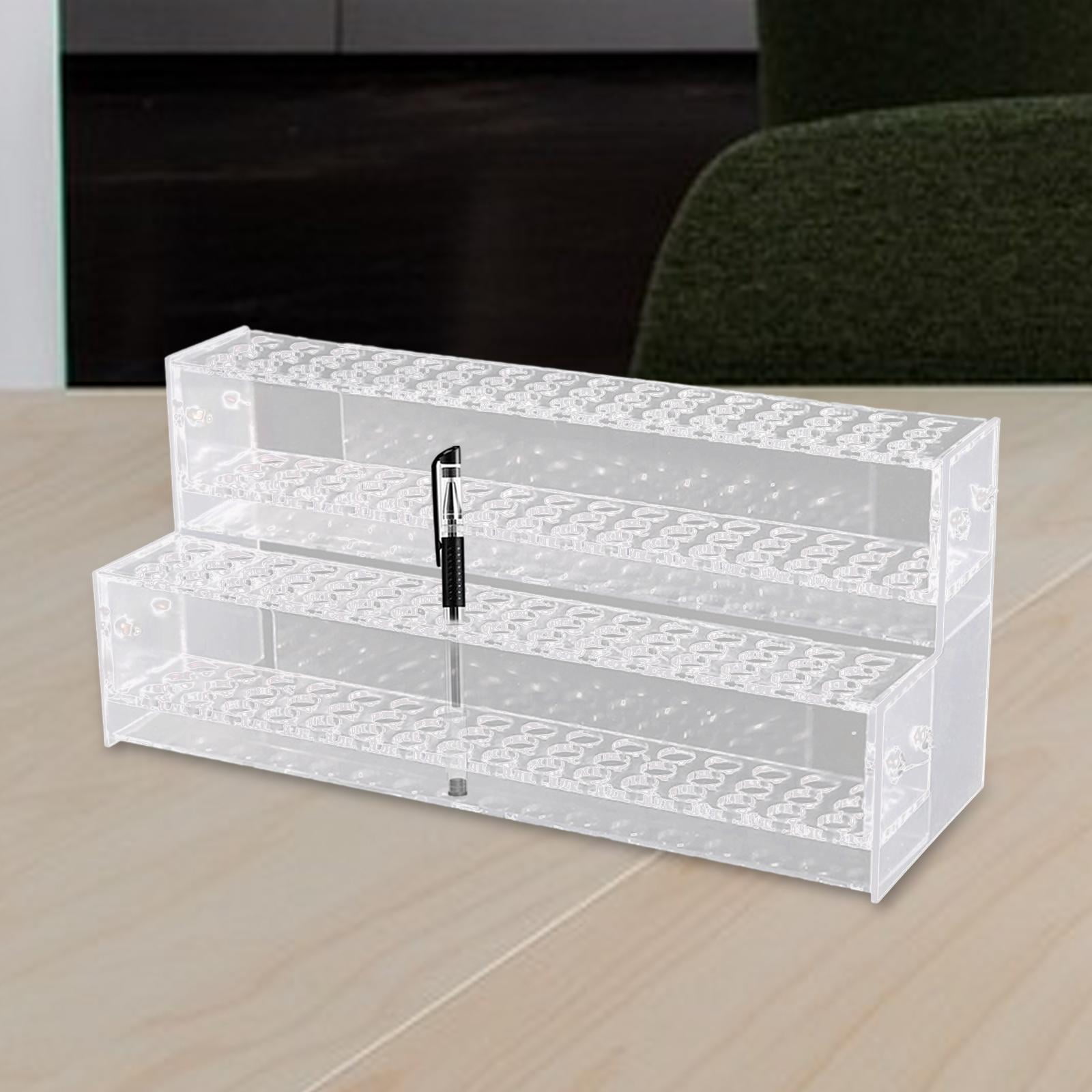 SunniMix Clear Pen Display Stand Multi Slots Pen Holder for Desk for Eyebrow Pens Colored 2 Layer 96 Holes