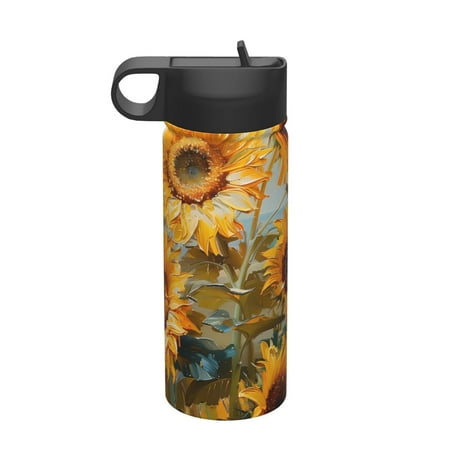 

KLL Sunflower Field Art Pattern 18OZ Water Bottle With Straw Stainless Steel Sports Water Cup Flask Sports Water Cup Flask Wide Mouth Travel Thermal Mug