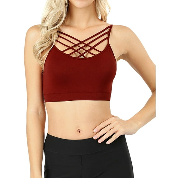 TheLovely Women & Plus Comfort Seamless Crisscross Front Strappy Bralette Sports Bra Top with Removable Pads