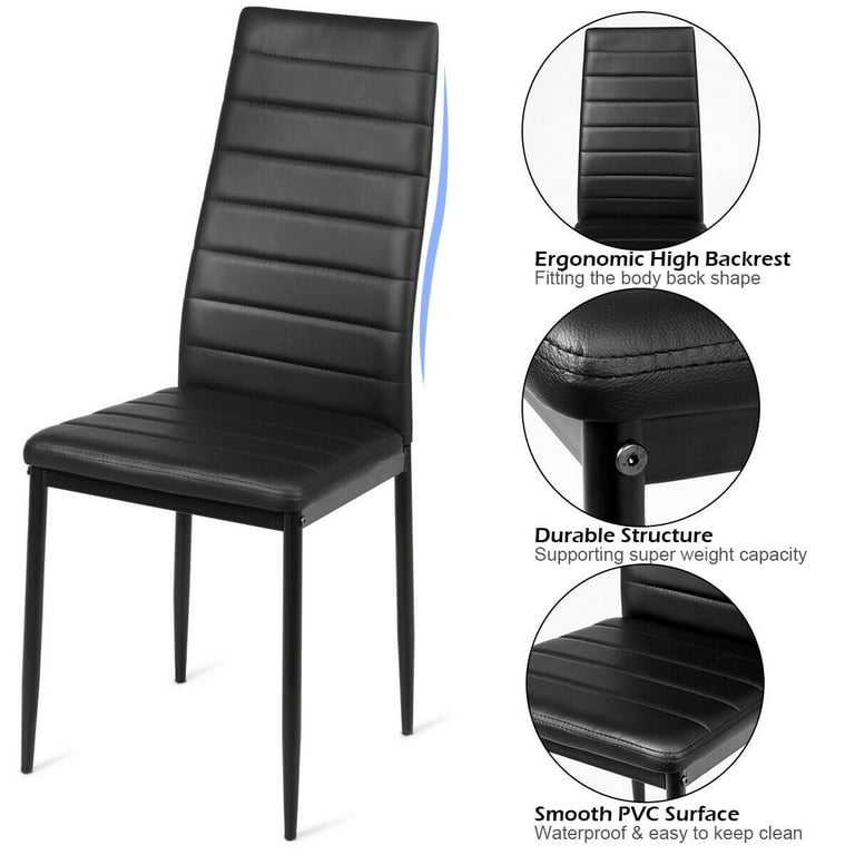 Unbrand set of 6 dining side chair pvc high back metal legs kitchen home furniture black discount