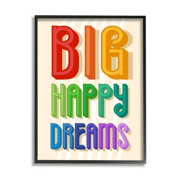 Stupell Industries Big Happy Dreams Encouragement Retro Rainbow Font, 24 x 30, Designed by Daphne Polselli
