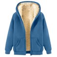 thumbnail image 4 of felwors Unisex Sherpa Lined Fleece Jacket - Zip Up Hooded Sweatshirt, Warm Fall & Winter Casual Coats with Pockets Light Blue, S, 4 of 5