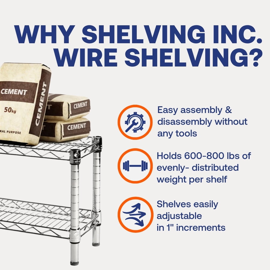 Shelving Inc. 18"d x 36"w x 48"h Wire Basket Shelving, Weight Capacity 800lbs Per Shelf