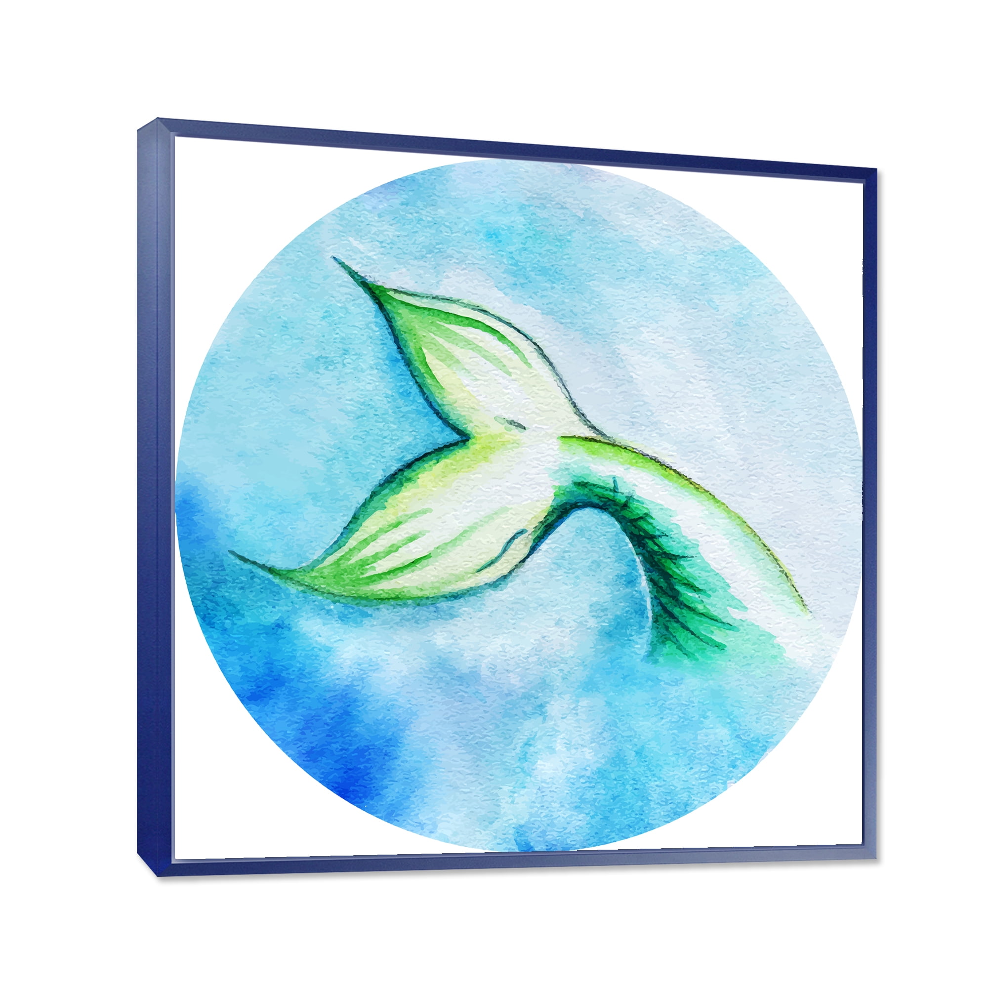 Designart 'Mermaid Green Fish Tail' Nautical & Coastal Framed Canvas Wall Art Print