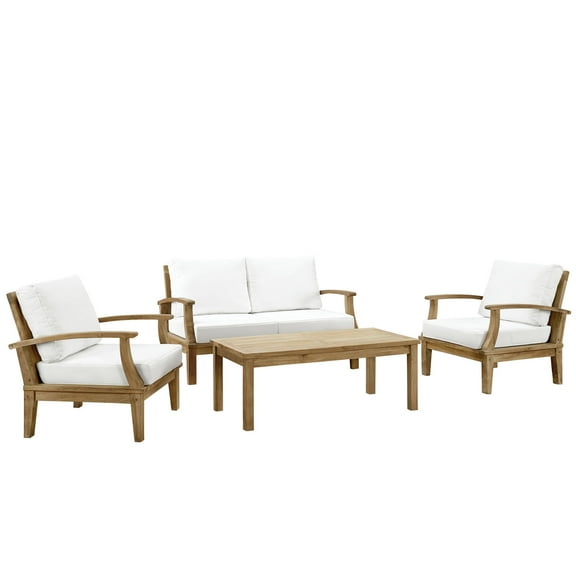Modern Contemporary Outdoor Patio Four Pcs Sofa Set Natural White Rattan Wicker