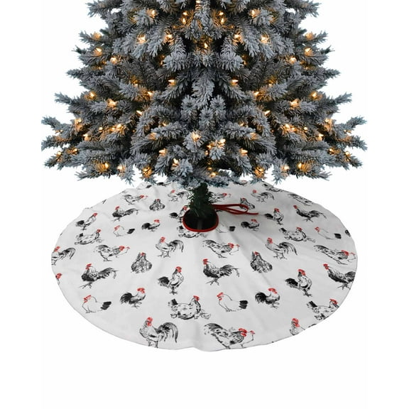 Black Chicken Christmas Tree Skirt 48 Inches Large Christmas Skirt Tree, Farmhouse Rustic Rooster Tree Skirt Christmas Decorations for Fireplace Party Holidays Indoor Outdoor