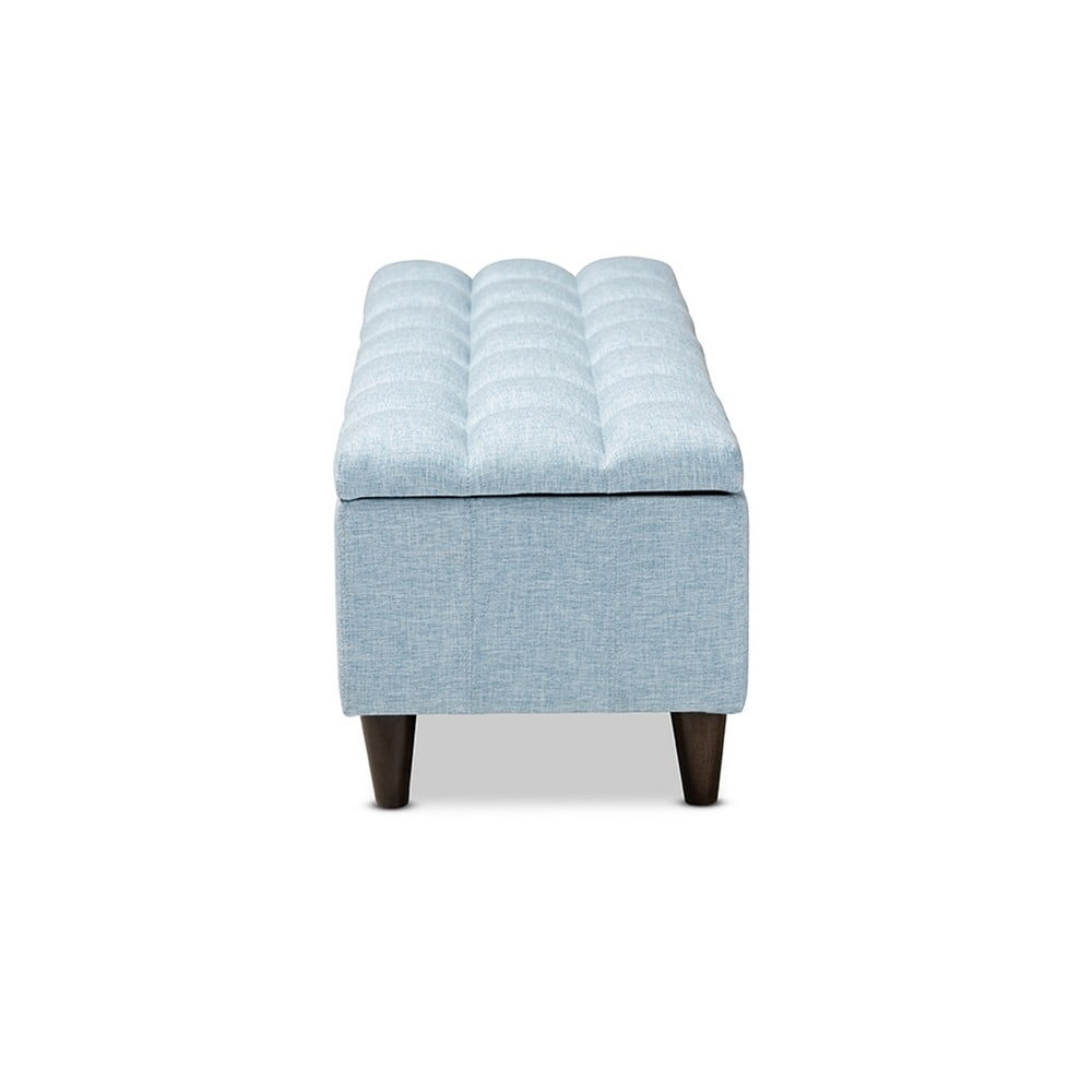 Brette Mid-Century Modern Light Blue Fabric Upholstered Wood Storage Bench Ottoman, Light Blue